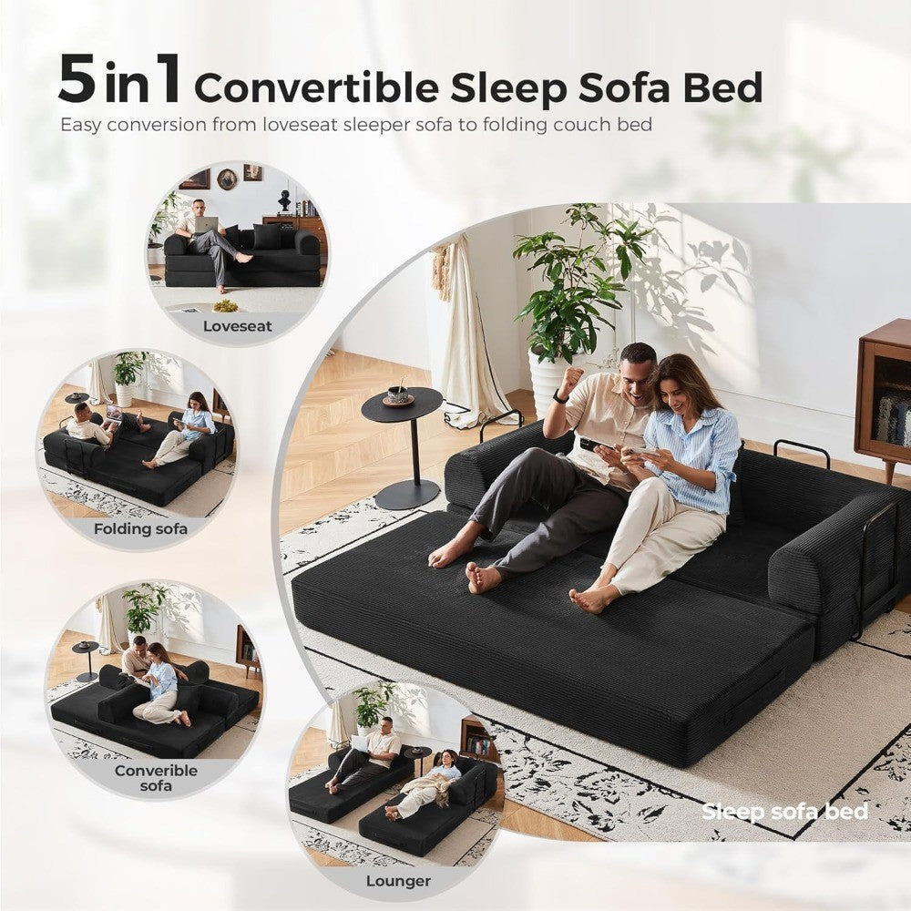 79" Convertible Sofa Bed, Corduroy Convertible Sleeper Sofa Bed, Boneless Couch with Fixed-Shape Frame, Floor Sofa Modular Couch