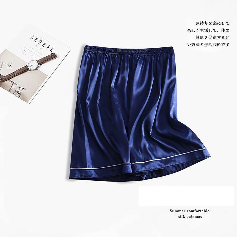 New Men Pajamas Pants Summer Satin Elastic Waist Solid Color Homewear Casual Pyjama Boxers Bottoms Beach Shorts Pjs Pants