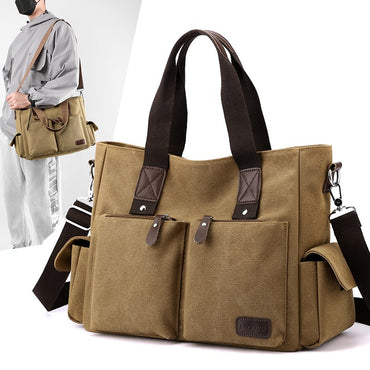 Canvas retro crossbody bag, handbag commuting bag, shoulder bag, work bag, large capacity handbag