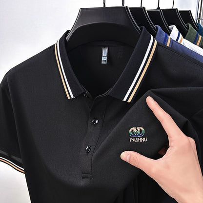 High End Quality Men's Polo Shirt Striped Collar Letter Print Short Sleeve Shirt Summer Lapel T-Shirt Business Trend Menswear