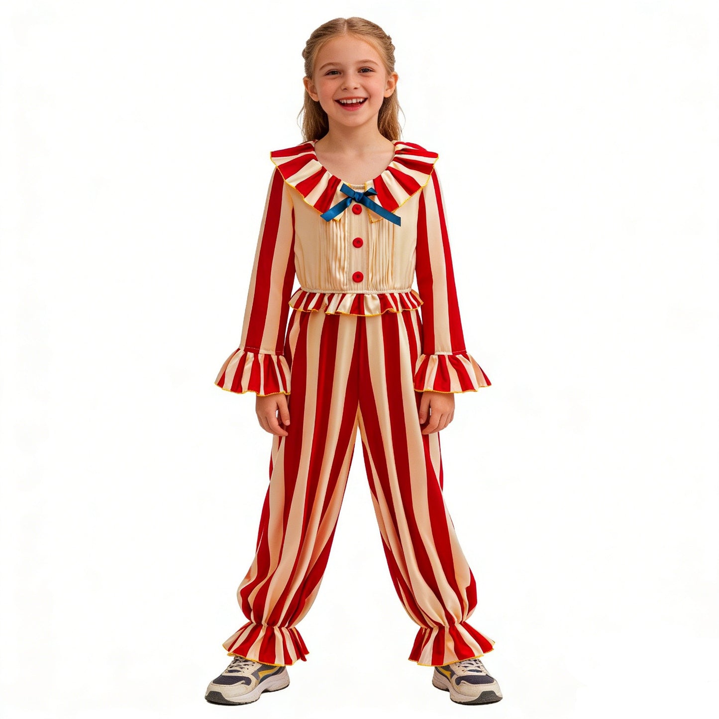 Carnival Disguise Joker Cosplay Costume Red Striped Jumpsuits Clown Halloween Party Stage Performance Dress Up