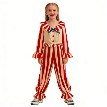 Carnival Disguise Joker Cosplay Costume Red Striped Jumpsuits Clown Halloween Party Stage Performance Dress Up