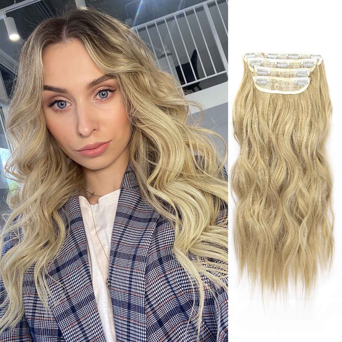 Kit 4 Peças Aplique Tic Tac Cabelo Sintético 20 Polegadas Cacheado Longo Grosso Para Mulheres Cabeça Inteira extensões de cabelo sintéticas