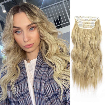 Kit 4 Peças Aplique Tic Tac Cabelo Sintético 20 Polegadas Cacheado Longo Grosso Para Mulheres Cabeça Inteira extensões de cabelo sintéticas