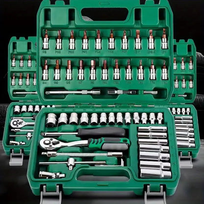 Kit de reparo automotivo avançado, caixa de ferramentas verde, conjunto de catracas profissional de 46 peças, conjunto de ferramentas profissionais, itens essenciais para manutenção de carros