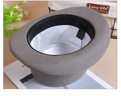 2024 Wool Flat Man Top Hat Fashion Fedora Hats Versatile Panama Magician Cap Gentleman Cylinder Strap Steampunk Unisex Elegant