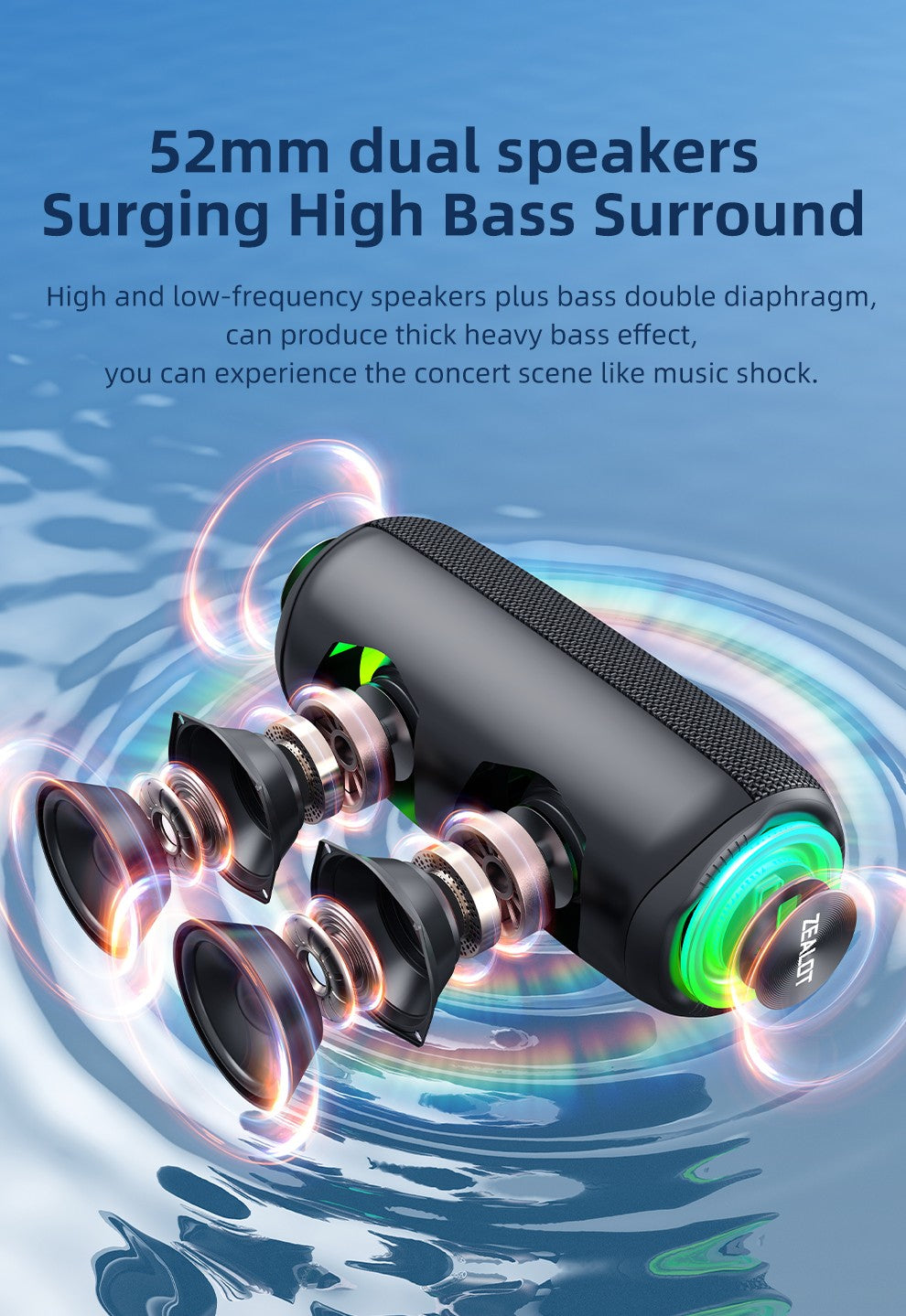 ZEALOT-MP2 Bluetooth Speaker,Ultra Portable, Up to 15H Playtime,IP65 Waterproof and Dustproof,Powerful Sound for outdoor