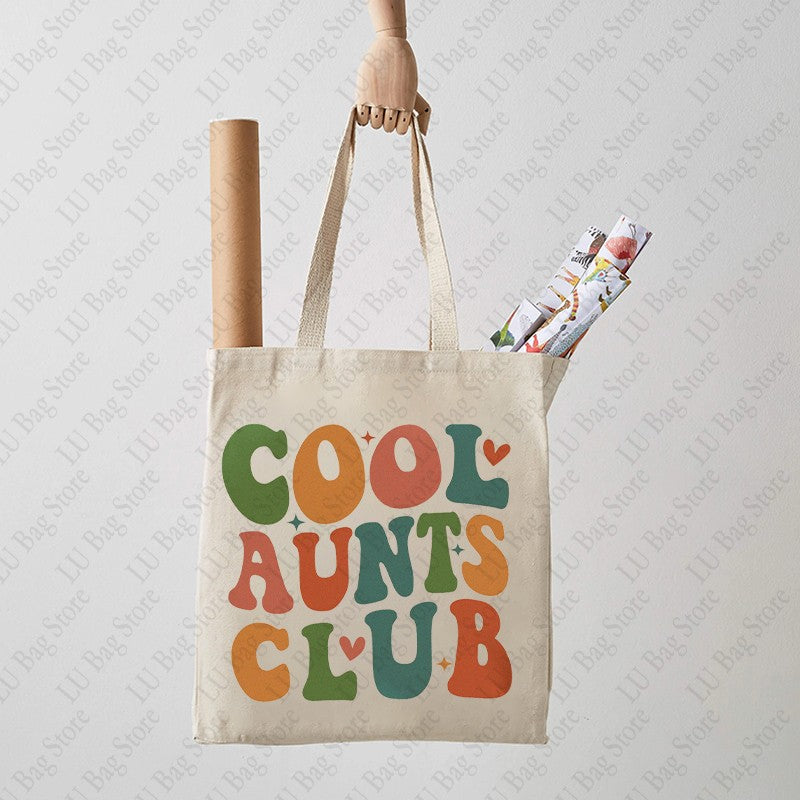 Cool Aunts Club Pattern Tote Bag Canvas Bags Shoulder Bag for Daily Retro Cool Aunts Eras Reusable Shopping Handbags