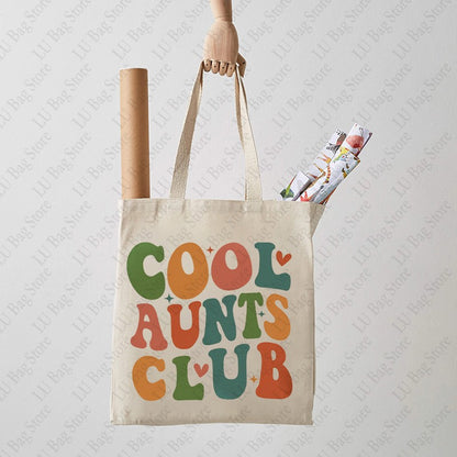 Cool Aunts Club Pattern Tote Bag Canvas Bags Shoulder Bag for Daily Retro Cool Aunts Eras Reusable Shopping Handbags