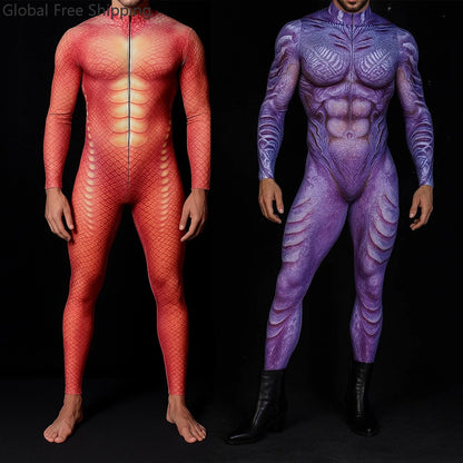 Halloween Lizard Bodysuit Men's Unique Muscle Series Holiday Jumpsuit Carnival Costume Adult Roleplay Party Masquerade Ball Set