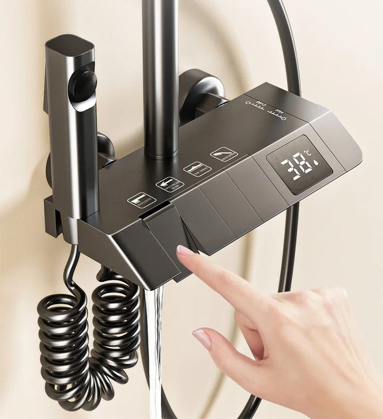 Bathroom Shower Set with LED Display Piano Keys Bath Shower Rain Shower Complete Bathroom Accessories