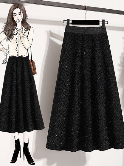 plus Size Women's High Waist A-Line Long Skirt Casual Versatile Glitter Wool Blend f Body Skirt for Full Figured Ladies