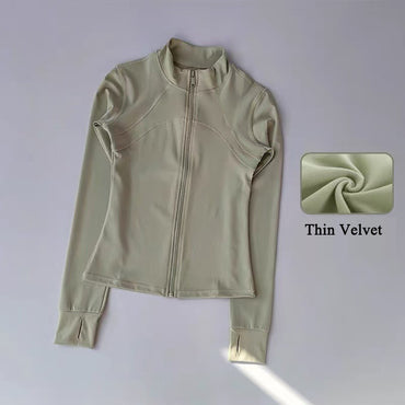 Women's High-End Velvet Yoga Jacket Stand Collar Long Sleeve Fitness Running Training Top for Autumn Winter Sports