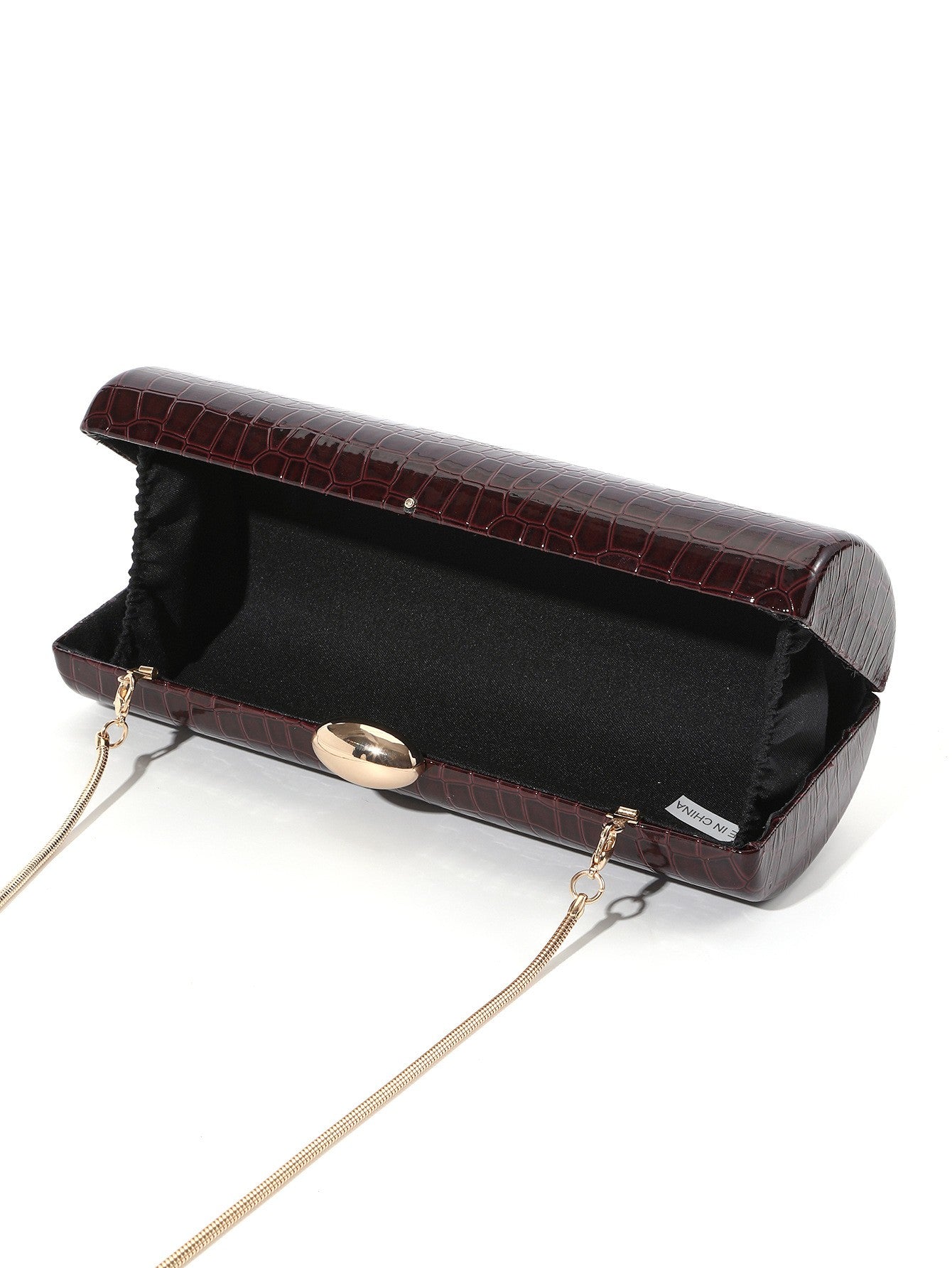 Vintage Long Box Clutch Bag Women Brown Crocodile Pattern Wallets Gold Metal Chain Handbag Designer Luxury Evening Party Purse