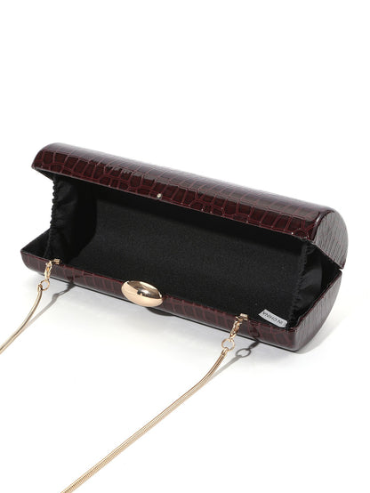 Vintage Long Box Clutch Bag Women Brown Crocodile Pattern Wallets Gold Metal Chain Handbag Designer Luxury Evening Party Purse