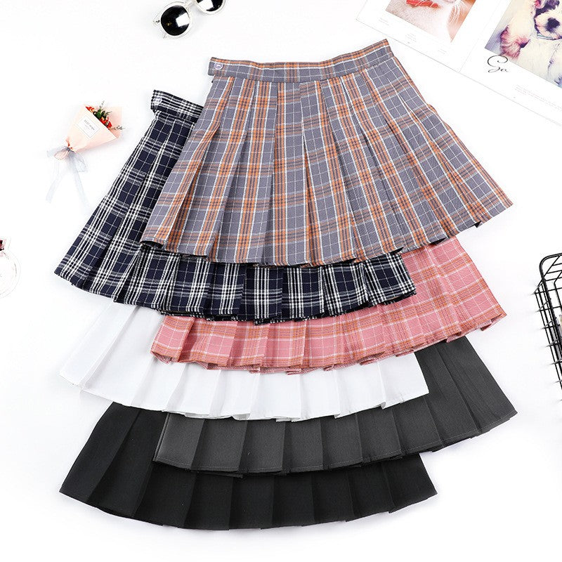 Women Summer Preppy Style Plaid Pleated Skirt School Uniform Anti Glare JK Skirt Harajuku Zipper Culotte High Waist A-line Skirt