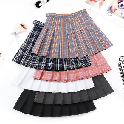 Women Summer Preppy Style Plaid Pleated Skirt School Uniform Anti Glare JK Skirt Harajuku Zipper Culotte High Waist A-line Skirt