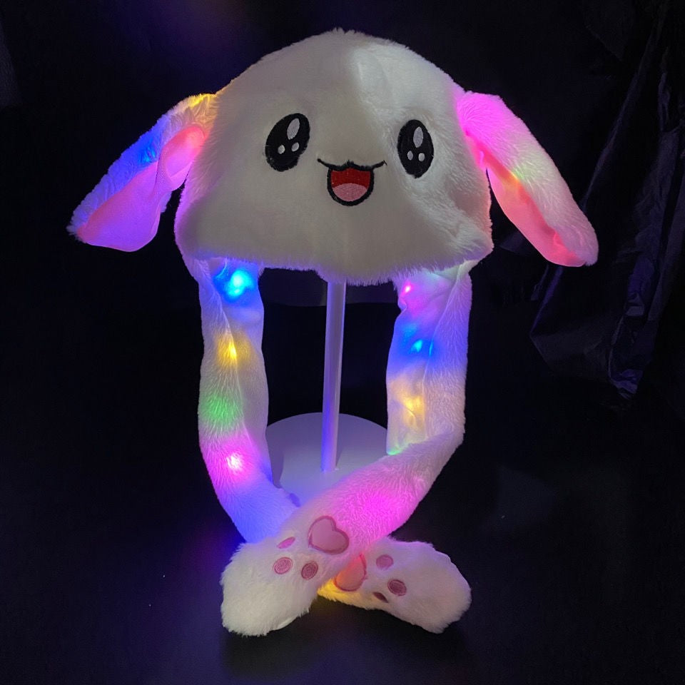 LED Plush Rabbit Hats Glowing Bunny Ears Hat With Moving Ears Cute Spring Cap Adult Children Funny Gift Cosplay Costume