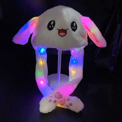 LED Plush Rabbit Hats Glowing Bunny Ears Hat With Moving Ears Cute Spring Cap Adult Children Funny Gift Cosplay Costume
