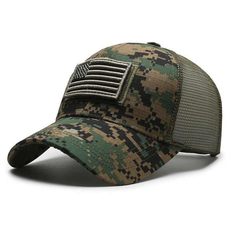 American Flag Camouflage Sticker Embroidered Baseball Cap Net Hat Men Outdoor Velcro Cap