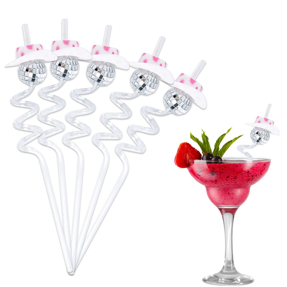 5pcs Glitter rose Red silver Mini Disco Ball Cowgirl Hat Straw 70s Disco Straws Party Decor Birthday Wedding Bachelorette party