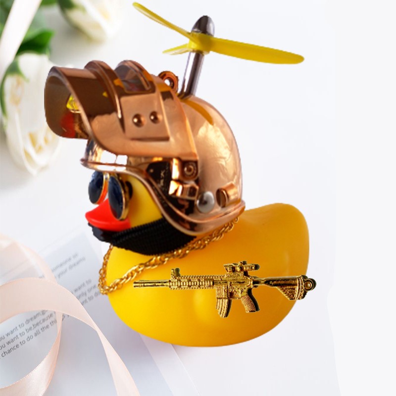 Broken Wind Rubber Duck Motor Accessories Yellow Duck with Helmet Auto Car Accessories Duck In The Car Car Interior Decoration
