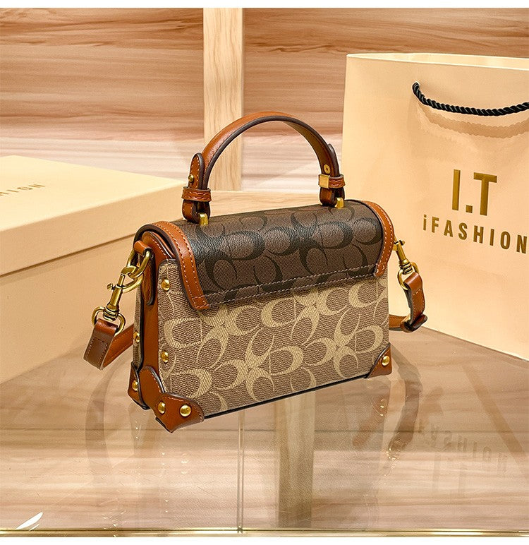 New minimalist and fashionable small handbag, contrasting color women's bag, high-end carriage crossbody bag, portable box bag