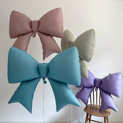 Large matte bow aluminum foil balloon 21 inches Small blue pink monochrome bow Children's birthday party decoration can be hung
