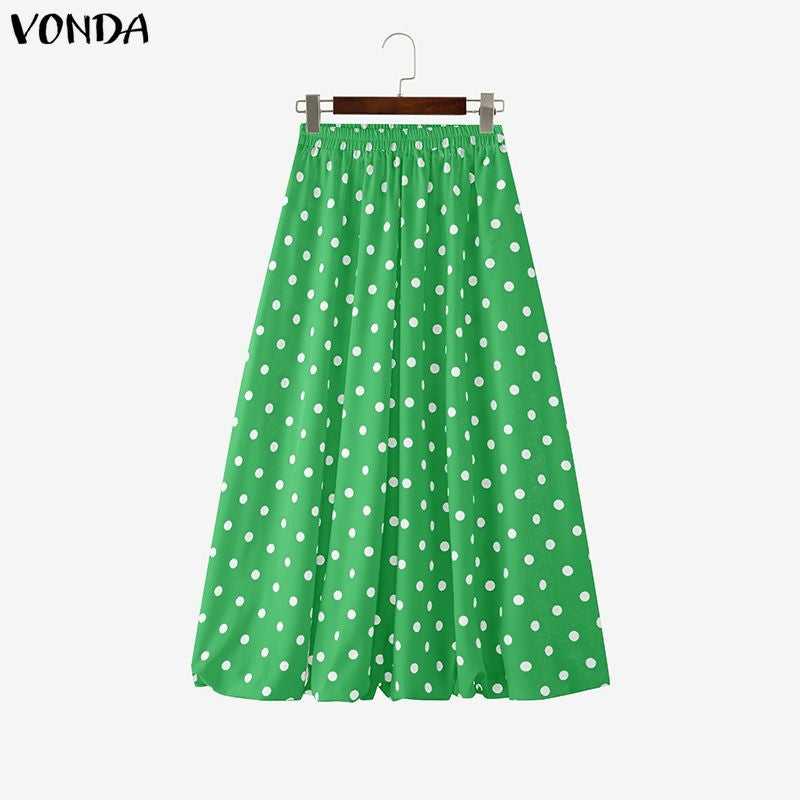 VONDA Polka Dot Bohemian Long Skirts Women Oversize Casual Elastic Waist Jupes Faldas Saia 2025 Autumn Maxi Skirt Plus Size 5XL