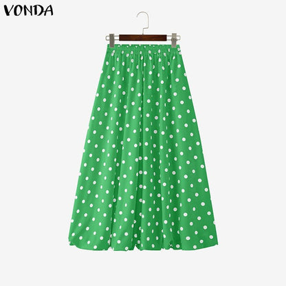 VONDA Polka Dot Bohemian Long Skirts Women Oversize Casual Elastic Waist Jupes Faldas Saia 2025 Autumn Maxi Skirt Plus Size 5XL