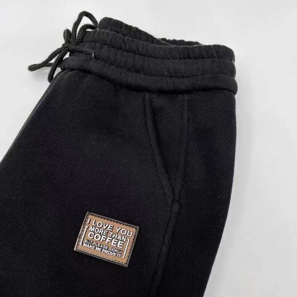 Women Autumn Winter Warm Sweatpants High Waist Drawstring Pockets Solid Color Casual Trousers Fleece Lining Thick Harem Pants