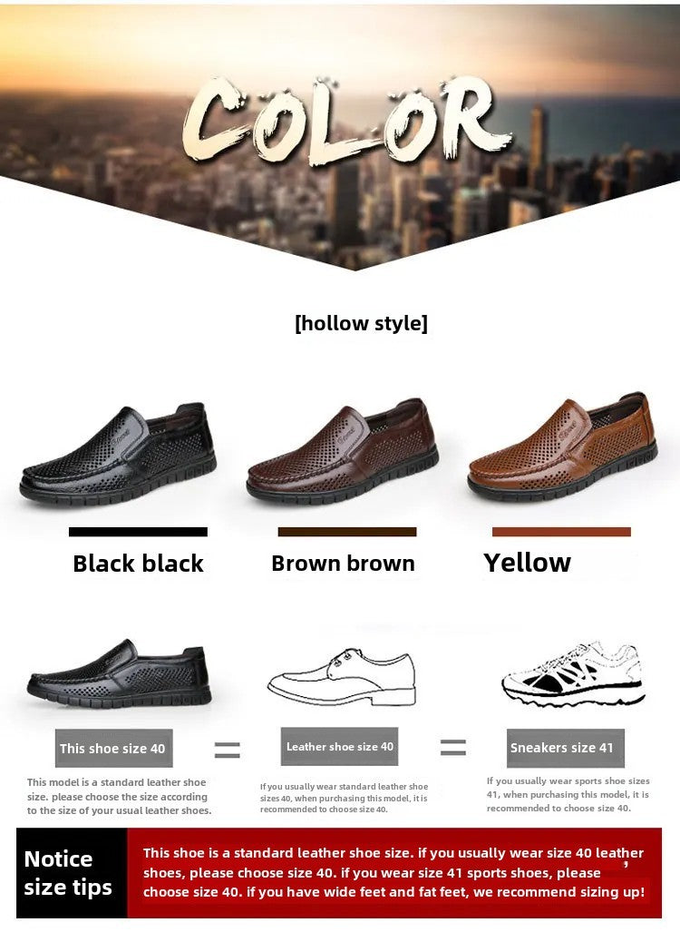 Plus Size Breathable Hollow Out Leather Sandals For Men Summer Comfortable Slip-Ons With Gap Between The Shoes And The Ground