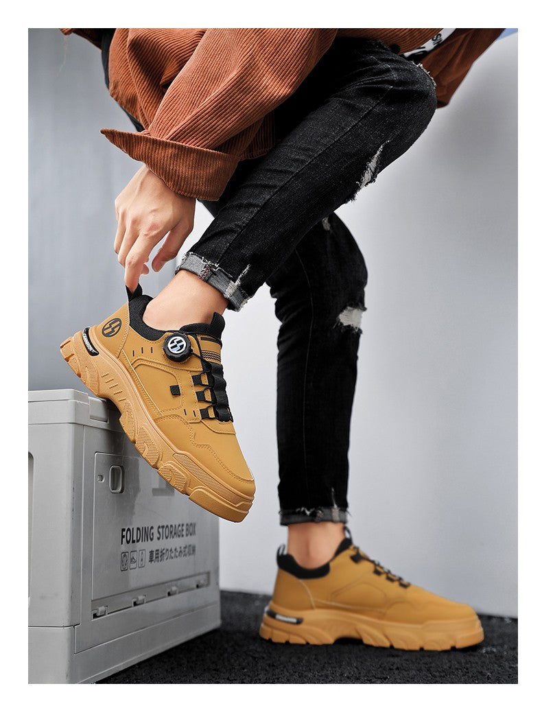 Men's boots autumn and winter new rotating shoelaces fashion casual boots youth outdoor boots anti slip soft sole workwear boots