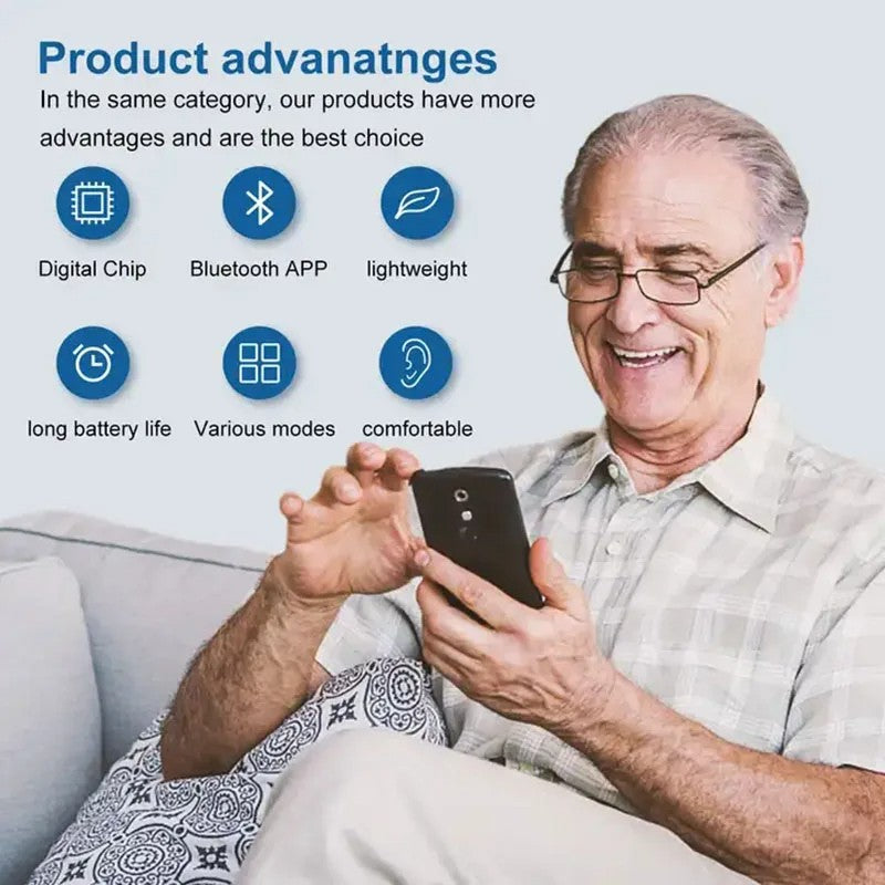 Novo e melhor Aparelho Auditivo Digital Bluetooth BTE de 2024, Amplificador de Som com Tom Ajustável, Portátil, para Idosos Surdos