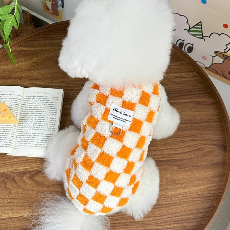 Colete Quente para Cães Outono Inverno, Roupas de Cachorro de Lã, Casaco de Luxo Xadrez para Filhotes, Moletons para Chihuahua Bichon Yorkie, Pulôver para Cães, Casaco para Animais de Estimação
