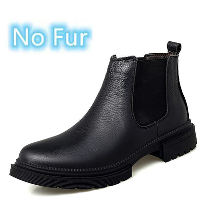 Genuine Leather Mens Chelsea Boots Slip on Male Casual Footwear All-match High Quality Ankle Boots Vintage Style Business Botas