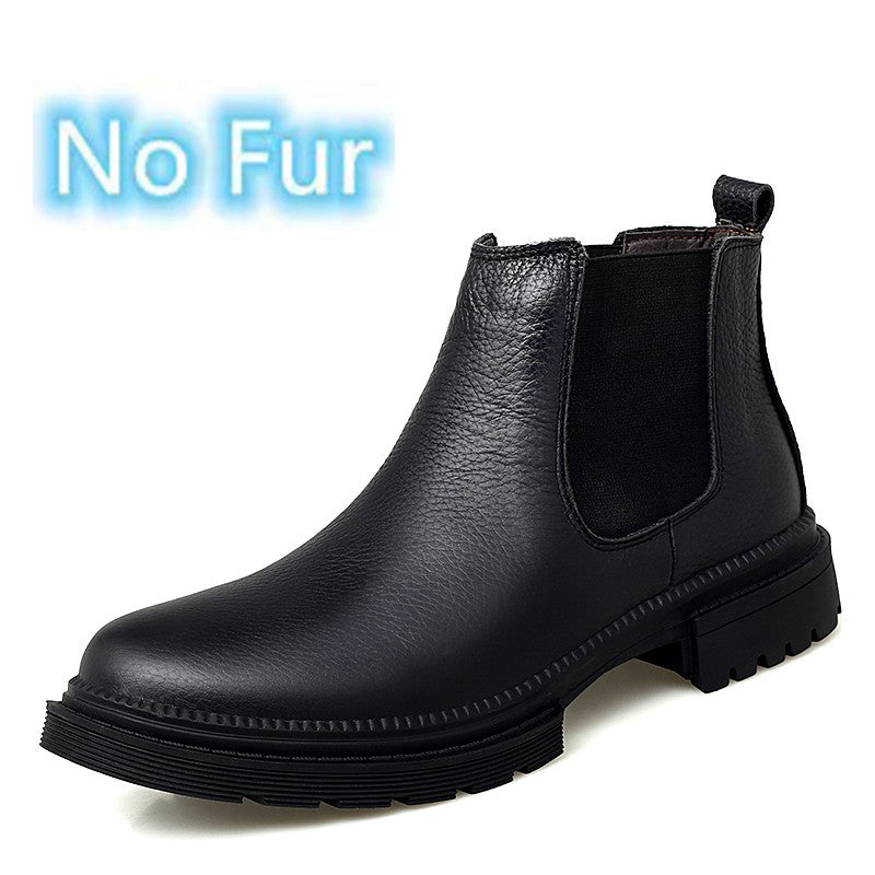 Genuine Leather Mens Chelsea Boots Slip on Male Casual Footwear All-match High Quality Ankle Boots Vintage Style Business Botas