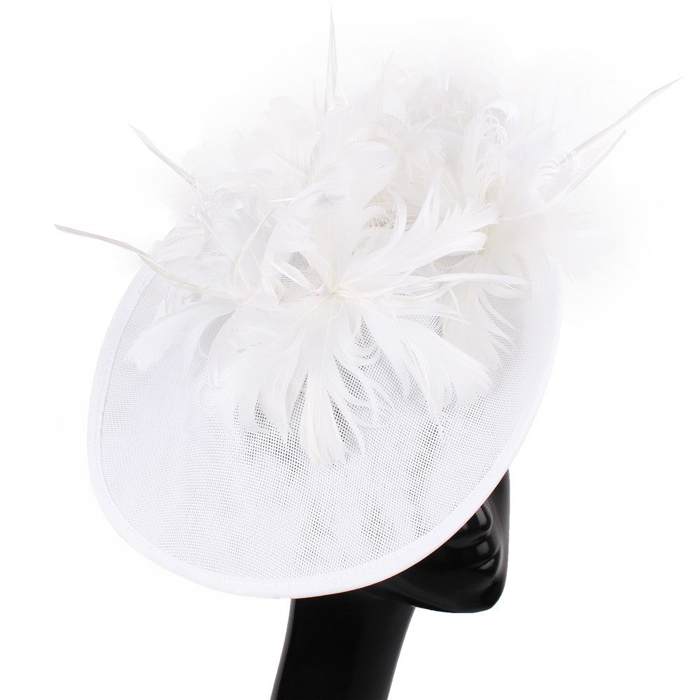 Bonés Cinzentos Millinery Com Acessórios de Tiara Imitação Sinamay Chapéu Derby de Coquetel Feminino Fascinadores de Cabelo de Noiva com Pena Chique