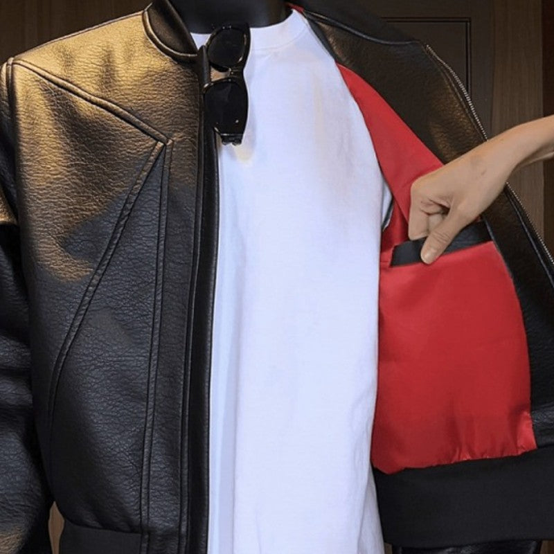 American Trend Retro Crack Leather Versatile Casual Jackets Stand Collar Leather Bomber 2025 Men's Fashion Commuter Leather Coat