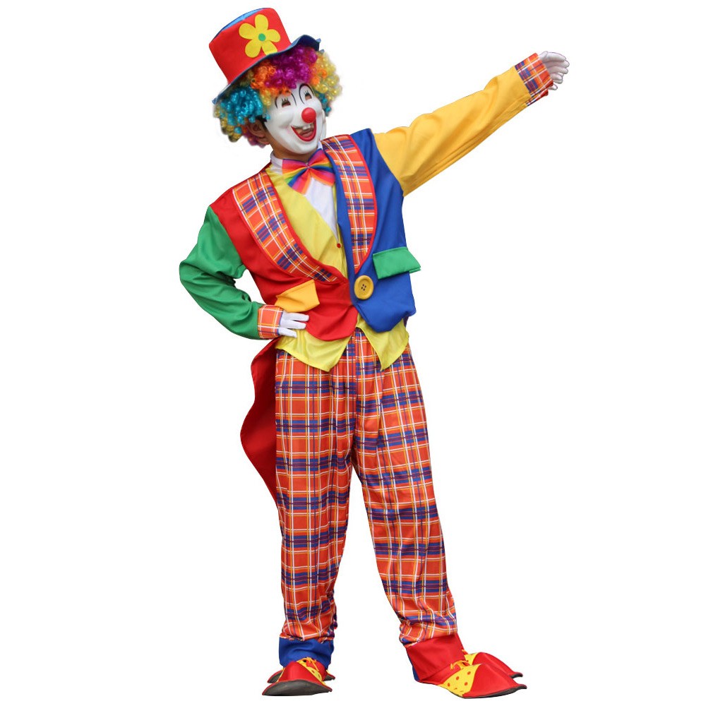 Adults Funny Clown  Costumes ,Joker Cosplay Suits for Men,Magician Performance Fancy Outfits?just Clothes,no Prop Wig/Mask/Shoes