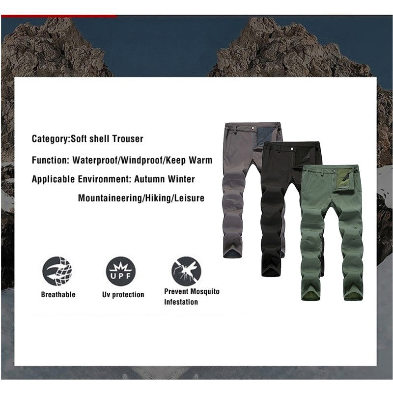 TRVLWEGO Winter Men Camping Hiking Pants Tactic Travel Soft Shell Warm Waterproof Fleece Windproof Outdoor Trekking Trousers