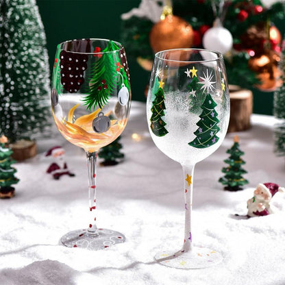 Taças de Vinho de Natal 450ml Papai Noel Árvore de Natal Pinhas Vinho Tinto Taças de Natal para Vinho Champanhe Suco
