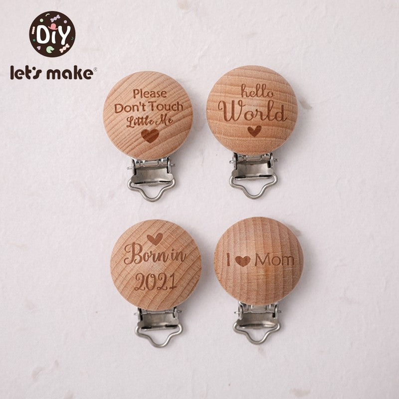 [Sale] Let's Make 5Pcs Baby Teething Beech Wooden Pacifier Chain Clip Baby Food Grade Shape Holder Dummy Clip for DIY Accesories