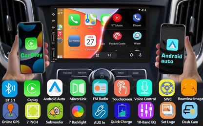 Leadfan 7 polegadas Tela Touchscreen Som Automotivo 2 Din CarPlay Android Auto Player de Vídeo para Carro com Câmera de Painel e Câmera de Ré BT FM 2USB