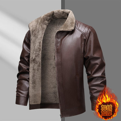 High-quality lapel and fleece leather jacket for men, fleece and thickened leather jacket for men, all-in-one fur dad coat