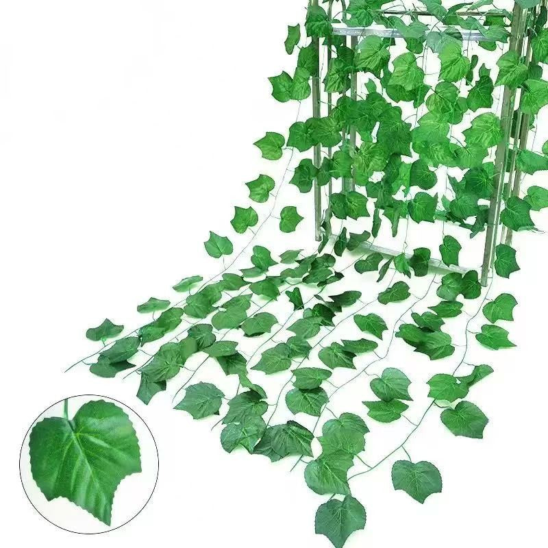 2.1M Green Ivy Leaf Hanging Vine Artificial Garland Silk Wall Plant Home Garden Decoration Wedding Party DIY Fake Wreath Leaves