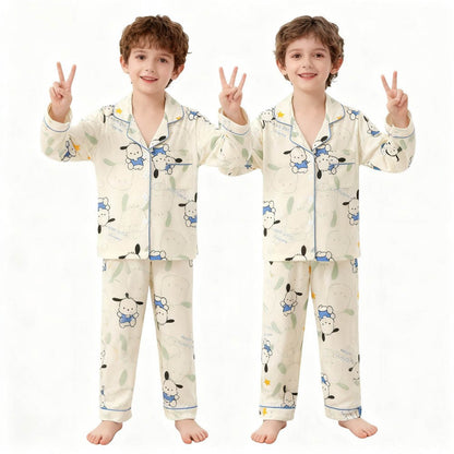 Children's Full Sleeve Button Down 2piece Kuromi Girls Pajamas Sets Boys Cinnamorolls Pyjamas Suits Kids Loungewear Homewear