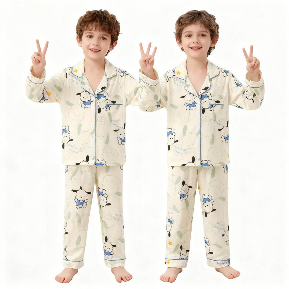 Children's Full Sleeve Button Down 2piece Kuromi Girls Pajamas Sets Boys Cinnamorolls Pyjamas Suits Kids Loungewear Homewear