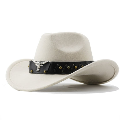 New Vintage Western Cowboy Hat For Men's Gentleman Lady Jazz Cowgirl With Leather Wide Brim Cloche Church Sombrero Hombre Caps