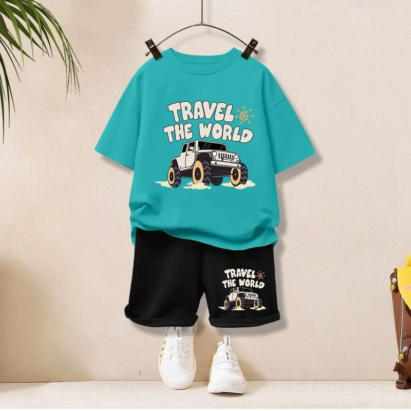 Conjunto de Roupinhas de Verão para Bebês Meninos, Camisetas e Shorts Estampados de Desenhos Animados para Crianças, Terno de 2 Peças, Roupas de Manga Curta para Crianças